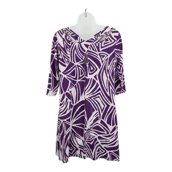IC by Connie Tunic Top Size Small Purple Crinkle 3/4 Sleeves Lagenlook Geometric - Picture 5 of 10